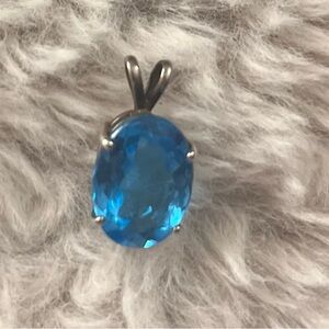 Blue TOPAZ Silver Setting Oval Faceted Pendant Gorgeous